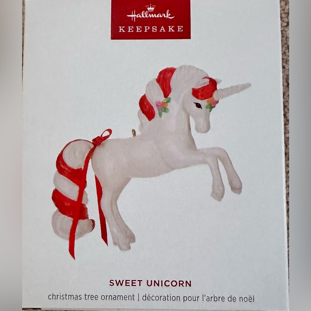 Hallmark Unicorn Ornament with Red and White Accents